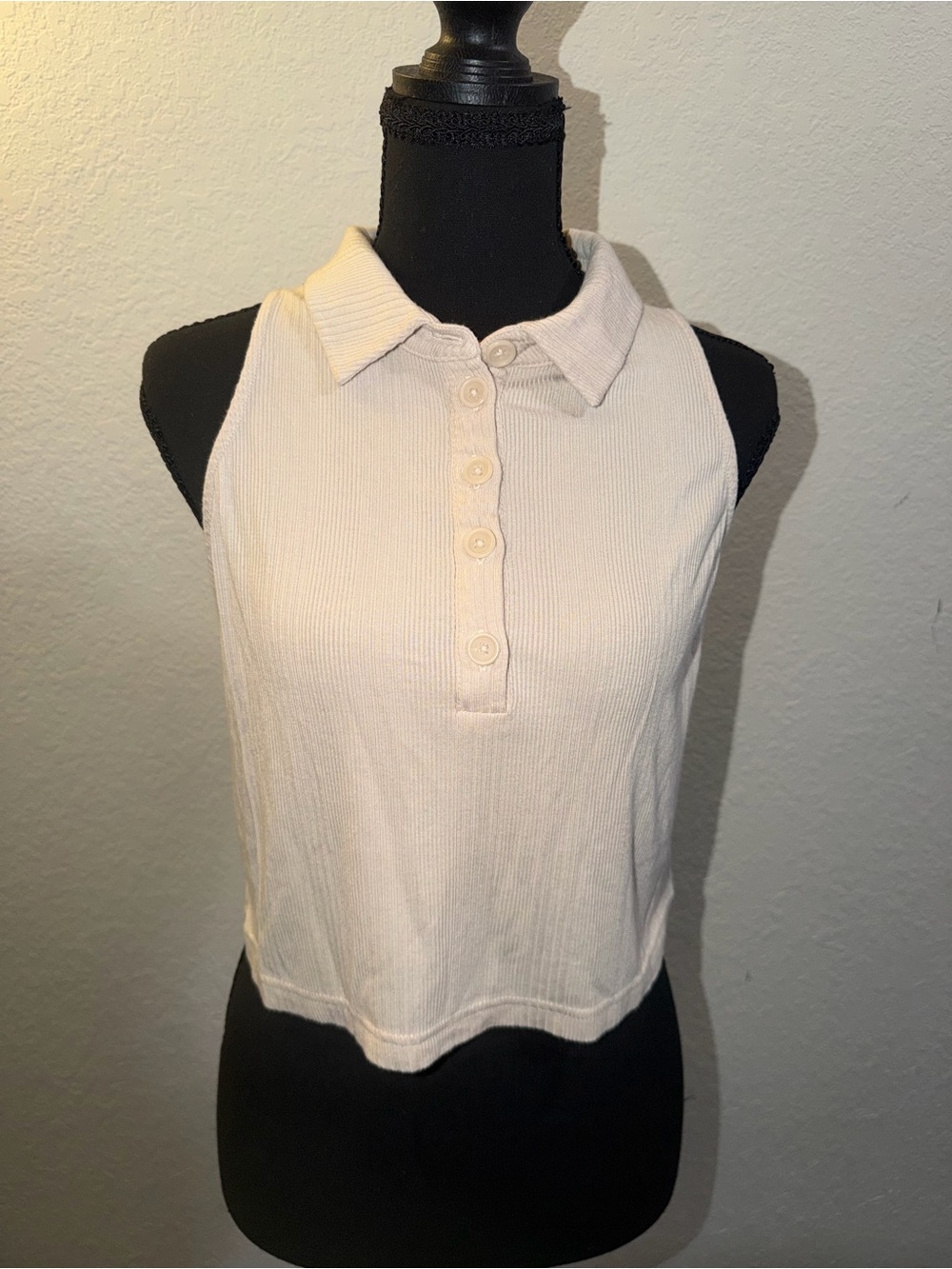 Paper Crane Cream Ribbed Polo Tank